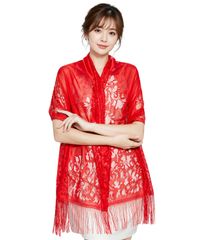 [그린 파키라] 숄 레이스 하오리 레이디스 봄 여름 스톨 결혼식 대형 냉방 대책 어깨걸이 평상시 사용 파티 불려 포멀 얇은 꽃무늬 생일 선물 가을 겨울 품위 깨끗이 무지 귀여운 레드