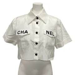 CHANEL(シャネル) 半袖シャツブラウス サイズ36 S レディース美品  - P61148 白×黒 2019SS/ショート丈/ロゴ コットンのサムネイル