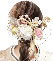 【新着商品】専用ケース付き A6000 手作り 組紐 ヘッドパーツ 水引 和玉 ヘアアクセサリー 造花飾り 結婚式用 袴 浴衣 七五三 卒業式 着物 振袖 かすみ草 ドライフラワー 髪飾り 成人式