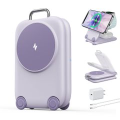 3-in-1 Wireless Charger with MagSafe Charging, Foldable Design [20W USB-C Charger + 1.5m Cable Included] Compatible with iPhone/Apple Watch/AirPods, Simultaneous Charging of 3 Devices, Adjustable Angle, Magnetic Attachment, Ideal for Travel and Home Use, Compatible with iWatch and iPhone 1