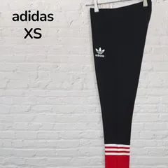 【美品】アディダスオリジナルス　adidas originals　レギンス　スパッツ　レディース　XS　黒　ブラック　赤　レッド　トレフォイル　スリーストライプ　コットンストレッチ　スポーツミックス　韓国　古着のサムネイル