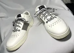 美品 JIMMY CHOO ジミーチュウ ロゴ&グリッダー&スター マルチアイコンデザイン ホワイトレザースニーカー 41 26cm メンズ シューズ