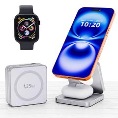 25W Mag 대응 무선 충전기 3in1 접이식 | iPhone 17/16/15/14/13/12 대응 | Apple Watch · AirPods 동시 충전 | 고속 무선 충전 스탠드 | 컴팩트 설계 · 휴대 편리 · USB-C 입력 - 313eabe1