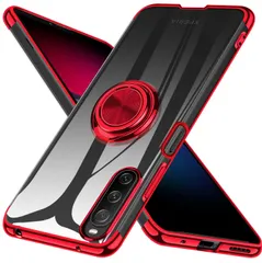 ◎Xperia 10 IV 用の ケース リング ソニー SO-52C 用の カバー SOG07 スマホケース クリア TPU 耐衝撃 滑り止め 赤 メッキ加工 一体型 スタンド機能 車載ホルダー Sony エクスペリア10IV 用の ケース レッドのサムネイル