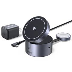 UGREEN 3in1 무선 충전기 Magsafe 대응 MFi·Qi2 인증 15W 머그 세이프 충전기 [원형으로 블라인드 조작＆전도 방지] 3대 동시 급속 충전 iPhone 17/16/15/14/13/12/AirPods 4/3/2/Pr 269cb3f5