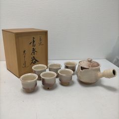 萩焼 泉流山 吉賀大眉 煎茶器セット 宝瓶 湯冷まし 湯呑6客 共箱付