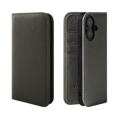 신품 HANATORA for iPhone 16 케이스 수첩형 가죽 스마트 폰 케이스 스마트 폰 스탠드 코드 홀더 첨부 슈링크 송아지 가죽 자석 없음 올리브 그레이 PH-16-OliveGray 선물 생일 여성 남성 그녀 엄마