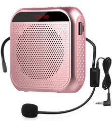 Yi Tong ポータブル 拡声器 ハンズフリー ヘッドセット マイク 付 スピーカー 音楽再生 USB microSD 対応 イベント·講演·説明会などに最適！！ (ピンク)のサムネイル