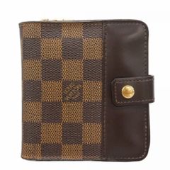 美品 LOUIS VUITTON ダミエ コンパクトジップ 二つ折り ブラウン