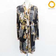 極美品 レオナール チュニック カーディガン 花柄 黒 トリム 金ボタン