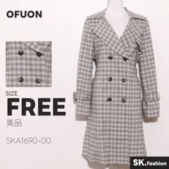 美品 OFUON アウター トレンチコート　ミディ丈　長袖　チェック柄　ウエストベルトのサムネイル