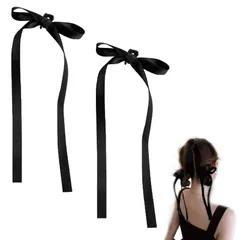 新品 HUIKKJP ヘアアクセサリー リボンヘアクリップ 2 個セット ブラック リボンピン/リボンクリップ 髪飾り ヘアアレンジ用 パーティー対応