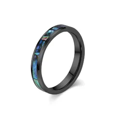 [Rockyu] 指輪 ペアリング メンズ レディース タングステン リング カップルリング シルバー ブラック ローズゴールド アバロンシェル 貝殻インレイ シンプルデザイン クリスマス バレンタインデー (ブラック4mm, 19) 0
