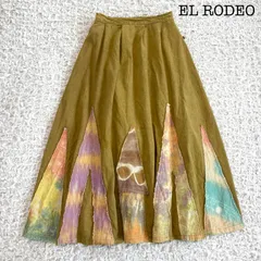 EL RODEO エルロデオ パッチワーク アップリケ タイダイ ロングフレアスカート ベージュのサムネイル