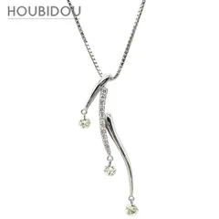 ネックレス トリロジー ダイヤペンダント ホワイトゴールド 3P 3粒 スリーストーンネックレス 18K WG Au750 縦長ライン ボックスチェーン 【中古】
