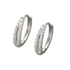【シルバー×ピアス】[Cream dot. クリームドット公式] ピアス レディース  ニッケルフリー フープ ワンタッチ キャッチレス 中折れ ダブル ビジューライン  のサムネイル