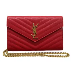 SAINT LAURENT PARIS(サンローランパリ) 財布美品  モノグラム サンローラン/カサンドラ 377828 レッド チェーンウォレット レザー