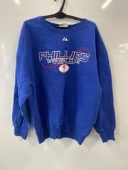 タ488⚫︎ヴィンテージ⚫︎Majestic⚫︎マジェスティック⚫︎スウェット⚫︎プリント⚫︎袖口ゴム⚫︎MLB⚫︎フィラデルフィア・フィリーズ⚫︎ナショナル・リーグ東地区⚫︎メンズ⚫︎size L⚫︎青色のサムネイル