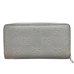 グッチ GGエンボス ラウンドファスナー 625558 グレー レザー シルバー金具 シンプル 型押し メンズ GUCCI 長財布