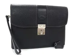 BURBERRY バーバリー クラッチバッグ ブラック系 レザー メンズ セカンドバッグ シルバー金具 美品
