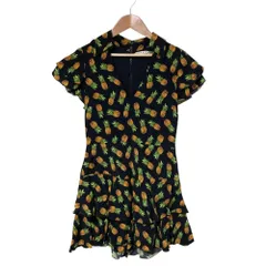 美品 alice+olivia アリスオリビア パイナップル柄 Vネック ミニドレス ワンピース サイズ2 ブラック系 レディース 古着 中古 USEDのサムネイル