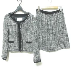 美品 Stola. ストラ ツイード ノーカラージャケット スカート セットアップスーツ サイズ38 ブラック ホワイト レディース 古着 中古 USEDのサムネイル