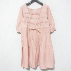 美品 PINK HOUSE ピンクハウス フリル スクエアネック ひざ丈 ティアードワンピース ピンク レディース 古着 中古 USED