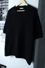 (XL-2XL) ザラ 半袖 Tシャツ オーバーサイズ ニット ゴージ ブラック-7BB4