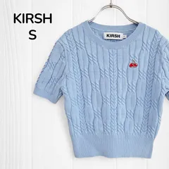 【美品】キルシー　KIRSH　韓国ブランド　ニット　半袖ニット　ケーブル編みニット　レディース　サイズ1　S　M　サックス　水色　きれいカラー　サマーニット　チェリーバッヂ　サクランボ　ガーリーコーデ　韓国　古着のサムネイル