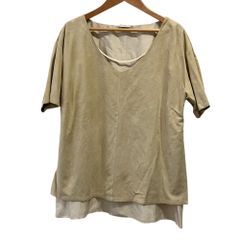 美品 Brunello Cucinelli ブルネロクチネリ スエードレザー シルクシフォン レイヤードブラウス カットソー 46 ベージュ レディース 古着 中古 USED