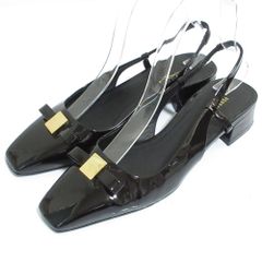 美品【フェラガモ】ヴァラ リボン リザード型押し パンプス 6 1/2 C 黒