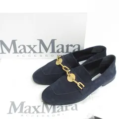 美品 MaxMara マックスマーラ スエード ローファー サイズ38 24cm相当 ネイビー レディース 古着 中古 USEDのサムネイル