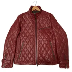 美品 MONSIEUR NICOL ex/tra ムッシュニコル ラムレザー キルティング ライダースジャケット 48 レッド メンズ 古着 中古 USEDのサムネイル