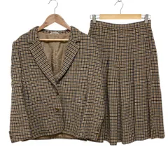 美品 Aquascutum アクアスキュータム ハウンドトゥース テーラードジャケット スカート セットアップ スーツ サイズ9 ブラウン系 レディース 古着 中古 USEDのサムネイル