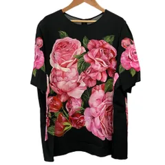 美品 DOLCE&GABBANA ドルチェアンドガッバーナ ローズプリント レーヨンブラウス 50 ブラック レディース 古着 中古 USEDのサムネイル
