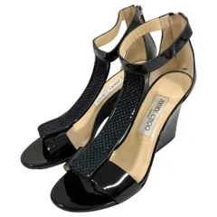 美品 JIMMY CHOO ジミーチュウ パテント ストラップ サンダル サイズ37.5 約24.5cm ブラック レディース 古着 中古 USED
