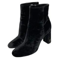 美品 SAINT LAURENT PARIS サンローランパリ カサンドラロゴ サイドジップ ベルベット ショートブーツ 35.5 約22.5cm ブラック レディース 古着 中古 USEDのサムネイル