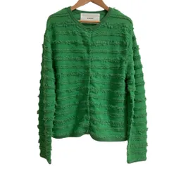 美品 ADAWAS アダワス HPS別注 FRINGE KNIT CARDIGAN 和紙 メリノウール フリンジ ニット カーディガン サイズF グリーン レディース 古着 中古 USEDのサムネイル