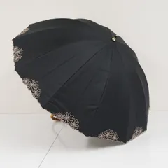 最強の日傘 完全遮光100% 晴雨兼用 Wpc. UVO ウーボ USED美品 12本骨 ブラック 遮光 遮熱 UV　刺繍 フラワー  寒竹手元 グラス骨 A3863のサムネイル