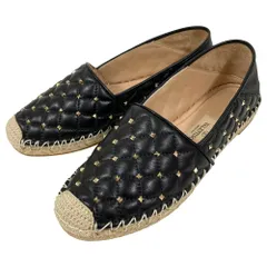 美品 VALENTINO GARAVANI ヴァレンティノガラヴァーニ ロックスタッズ キルティング エスパドリーユ シューズ 36 約23cm ブラック レディース 古着 中古 USED