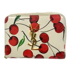 美品 SAINT LAURENT PARIS サンローランパリ カサンドラロゴ チェリー コンパクトウォレット 財布 403964 ライトグレージュ レッド レディース 古着 中古 USEDのサムネイル