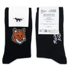 メゾンキツネ ソックス 靴下 フォックスヘッド PM06400KT0010 P199 クルー丈 コットンブレンド ブラック 黒 MAISON KITSUNE 【メール便対応】のサムネイル