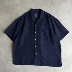 G.H.BASS リネン シルク 開襟シャツ XL ネイビー 無地 半袖 オープンカラー ボックスシルエット サイドスリットのサムネイル