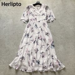 高級感✨セルフォード ロングワンピース プリーツ 花 水色 青 38 M