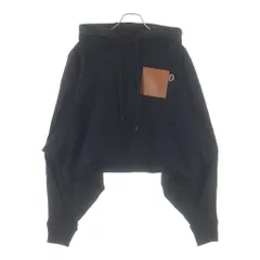 LOEWE (ロエベ) アナグラムロゴ レザーパッチ クロップド プルオーバースウェットパーカー フーディー ブラック 1725454のサムネイル