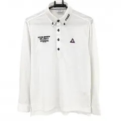 【美品】ルコックゴルフ 長袖ポロシャツ 白 総柄地模様 ボタンダウン ロゴ刺しゅう メンズ M ゴルフウェア le coq sportif