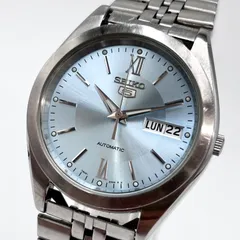 【稼働】SEIKO 5/セイコーファイブ 腕時計 自動巻き/AT アイスブルー文字盤 デイデイト 裏スケ Cal.7S26