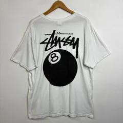 STUSSY ステューシー Tシャツ ホワイト L ストック ロゴ 8ボール グラフィック プリント ストリート 古着 メキシコ製 8BALL TEE  E642