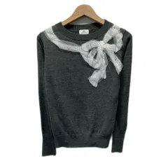 【中古】　LANVIN　セーター　長袖　ニット　トップス　クルーネック　リボン　チュール　スパンコール　ビジュー　ハイゲージ　古着　/2403