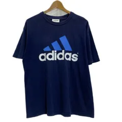 【中古】　adidas　Tシャツ　半袖　カットソー　トップス　クルーネック　ロゴT　ブランドロゴ　スリーストライプ　プリント　オーバーサイズ　スポーツ　古着　/1953